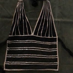 Beaded halter and black mini skirt set